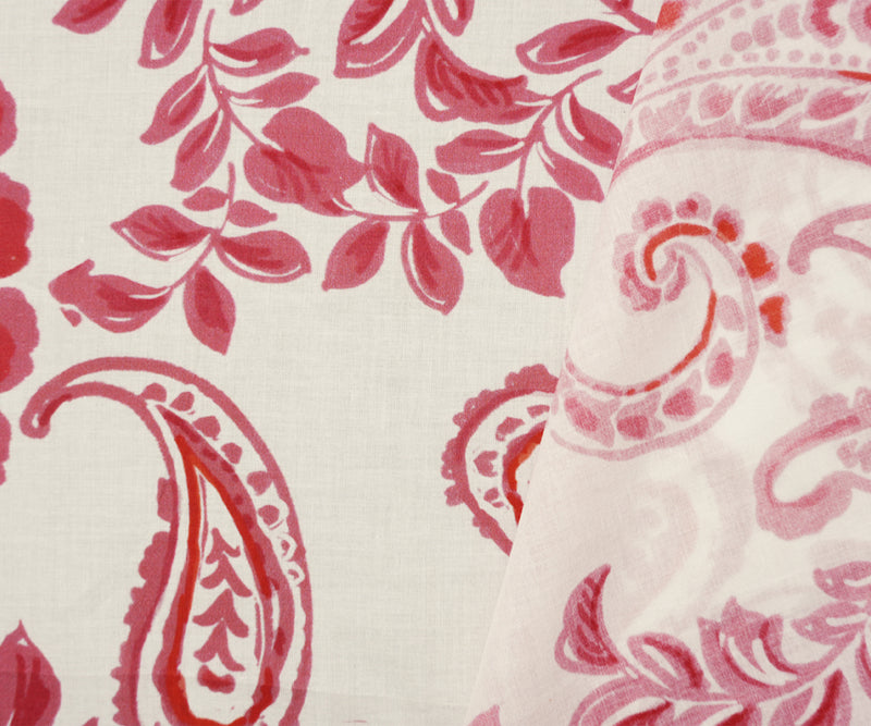 White-Red Famous Designer Cotton Paisley Printed Batiste Fabric