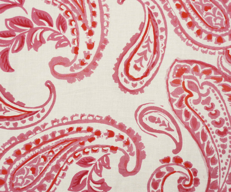 White-Red Famous Designer Cotton Paisley Printed Batiste Fabric