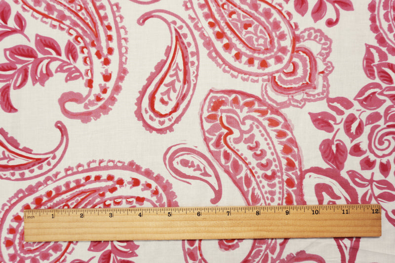 White-Red Famous Designer Cotton Paisley Printed Batiste Fabric