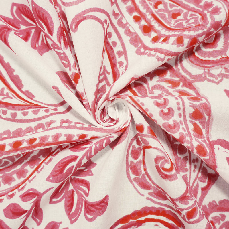 White-Red Famous Designer Cotton Paisley Printed Batiste Fabric