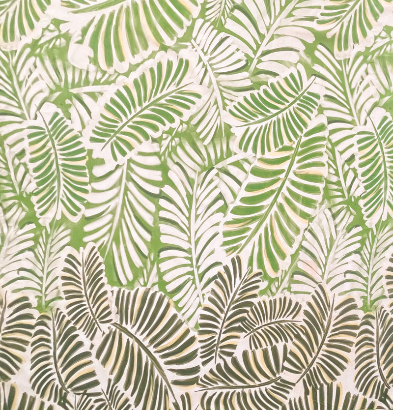 Green-White Famous Designer Cotton Leaves Voile PANEL Fabric