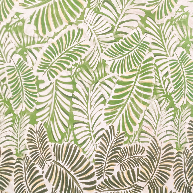 Green-White Famous Designer Cotton Leaves Voile PANEL Fabric