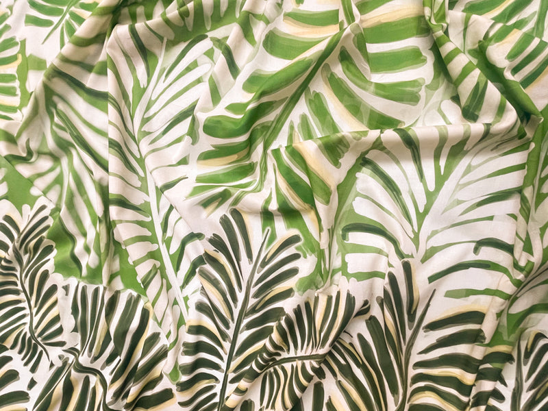 Green-White Famous Designer Cotton Leaves Voile PANEL Fabric