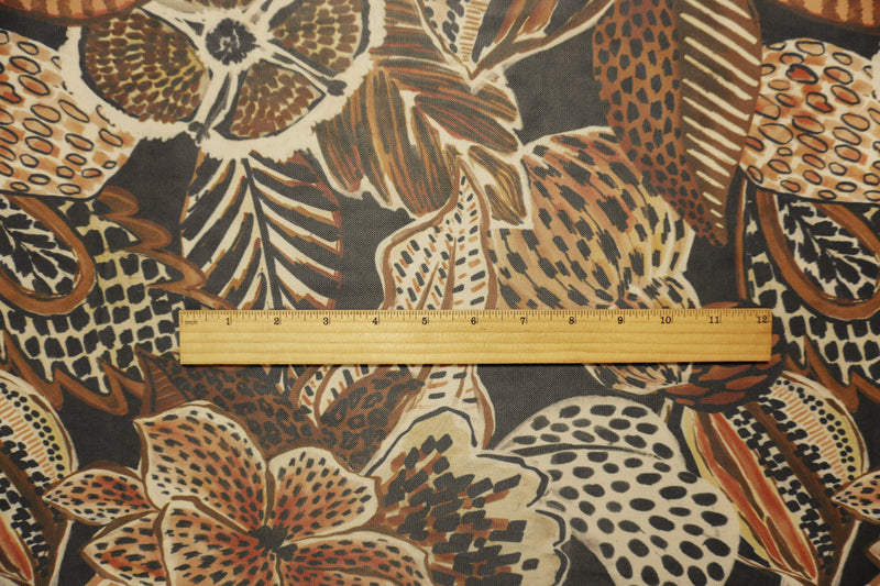 Brown-Multi Famous Designer Poly Floral Stretch Mesh Knit Fabric