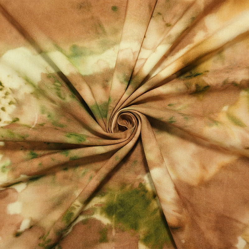 Brown-Beige Famous Designer Viscose Tie Dye Challis Woven Fabric
