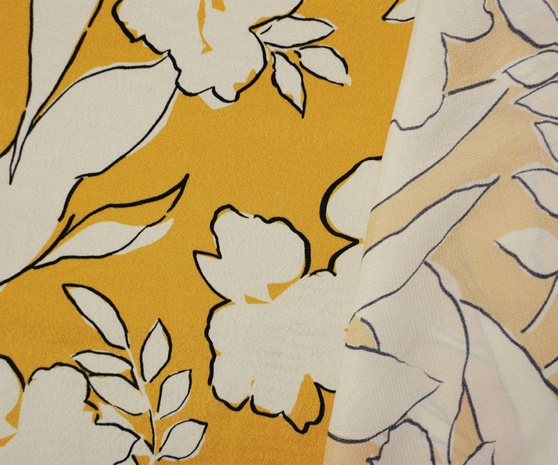 Yellow-White Famous Designer Viscose Floral Crepe Faille Fabric