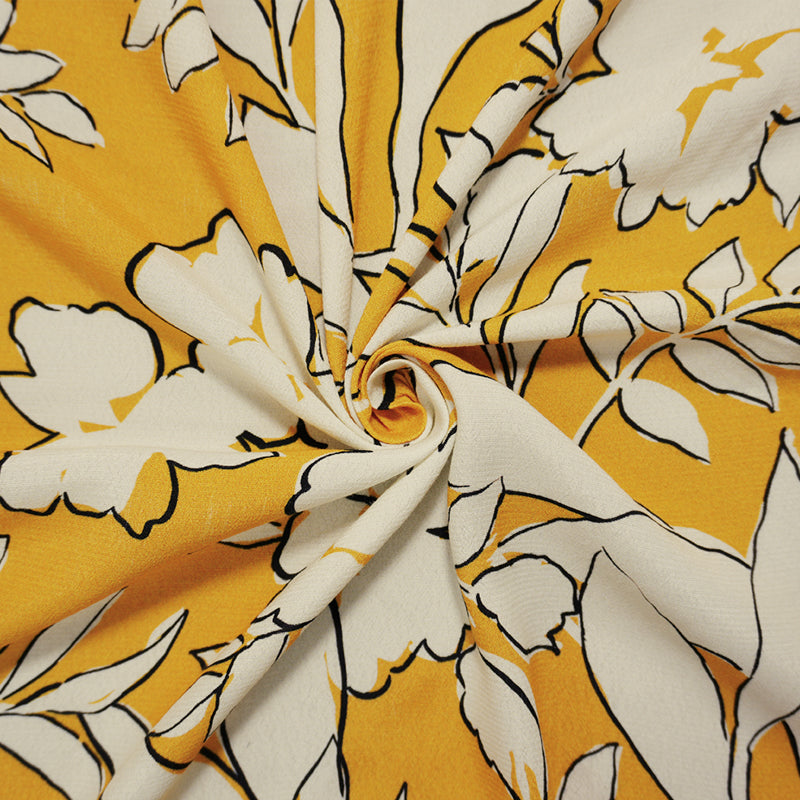 Yellow-White Famous Designer Viscose Floral Crepe Faille Fabric