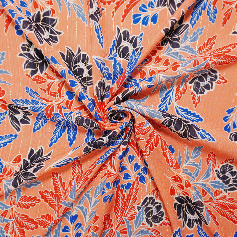 Orange-Gold Famous Designer Viscose Silk Floral Chiffon Fabric