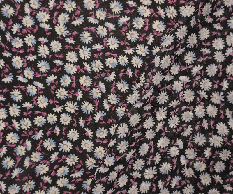 Black Famous Designer Viscose Floral Printed Chiffon Woven Fabric
