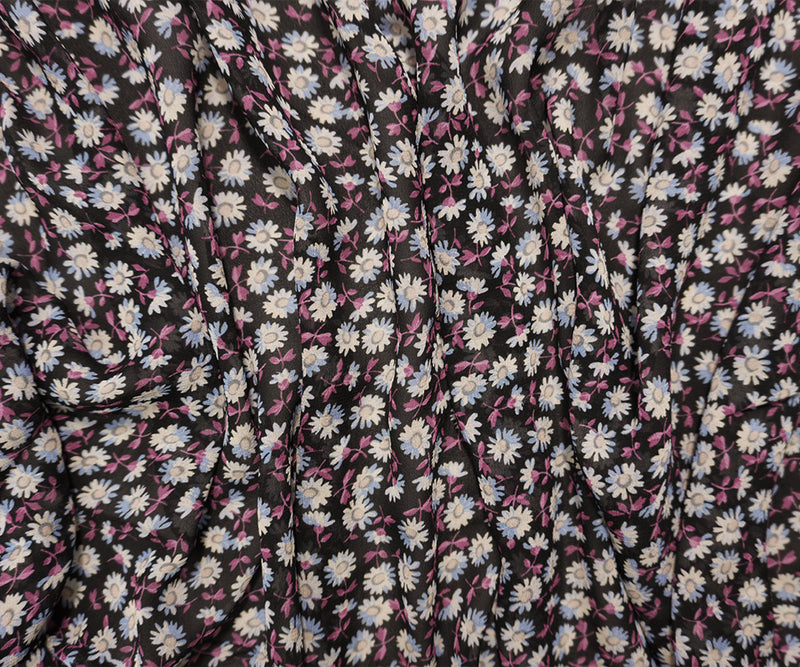Black Famous Designer Viscose Floral Printed Chiffon Woven Fabric