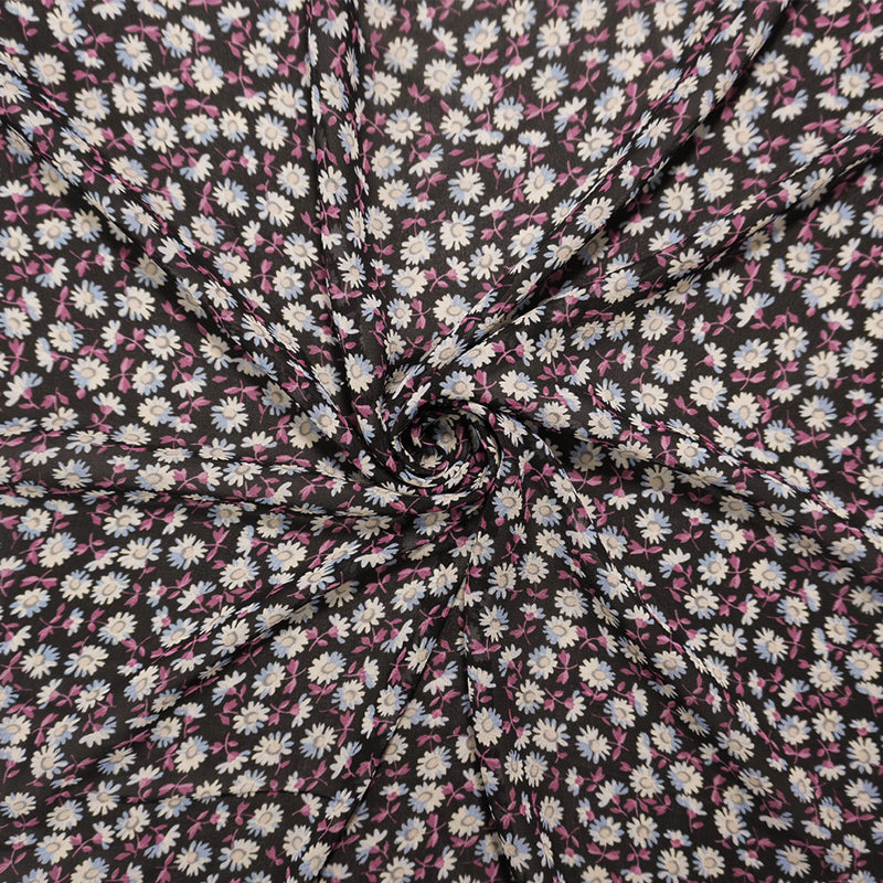 Black Famous Designer Viscose Floral Printed Chiffon Woven Fabric