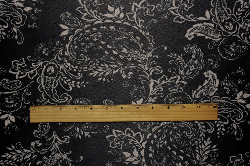 Black-Ivory Famous Designer Poly Paisley Printed Mesh Knit Fabric