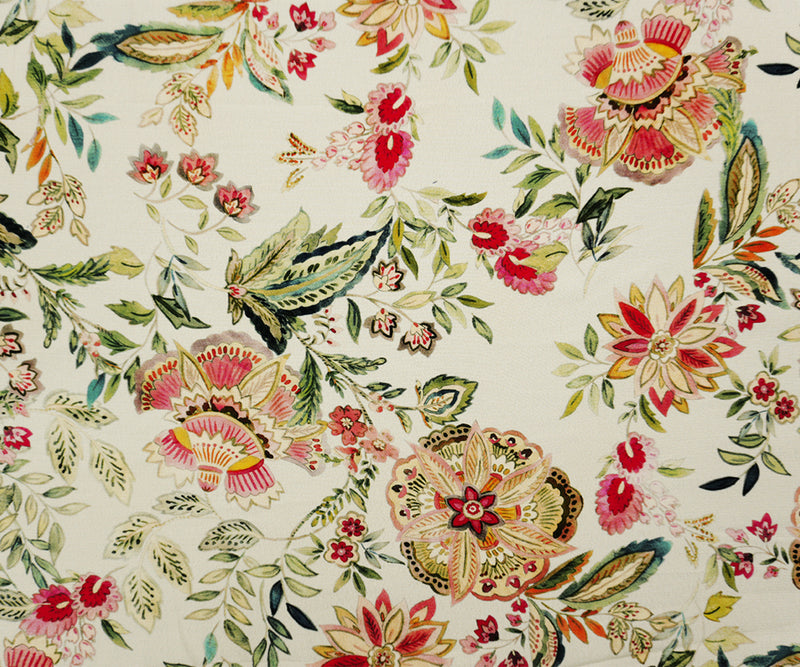 Ivory-Multi Famous Designer Viscose Floral Printed Crepe Faille Woven Fabric