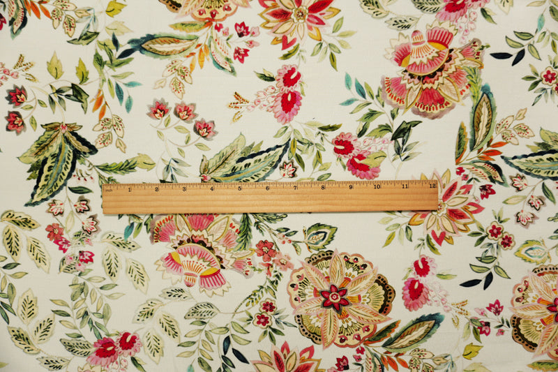 Ivory-Multi Famous Designer Viscose Floral Printed Crepe Faille Woven Fabric