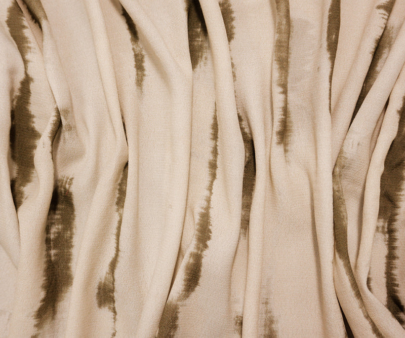 Beige-Brown Famous Designer Viscose Tie Dye Crepe Faille Fabric