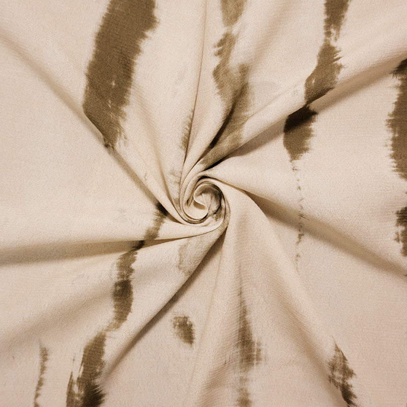 Beige-Brown Famous Designer Viscose Tie Dye Crepe Faille Fabric