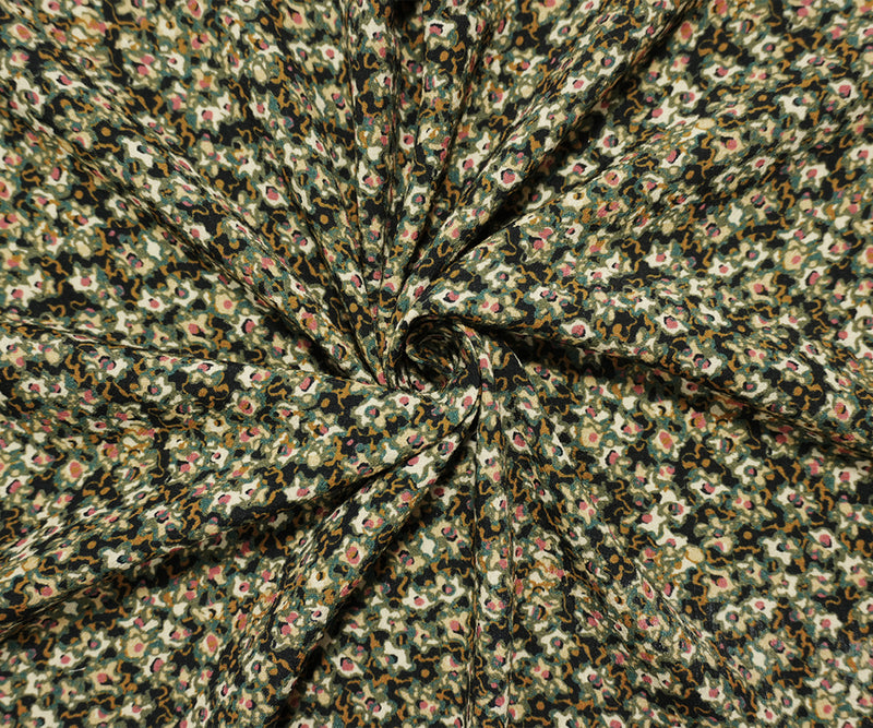 Black-Multi Famous Designer Viscose Abstract Crepe Faille Fabric