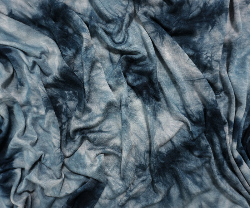 Blue Famous Designer Rayon Spandex Tie Dye Printed Jersey Knit Fabric