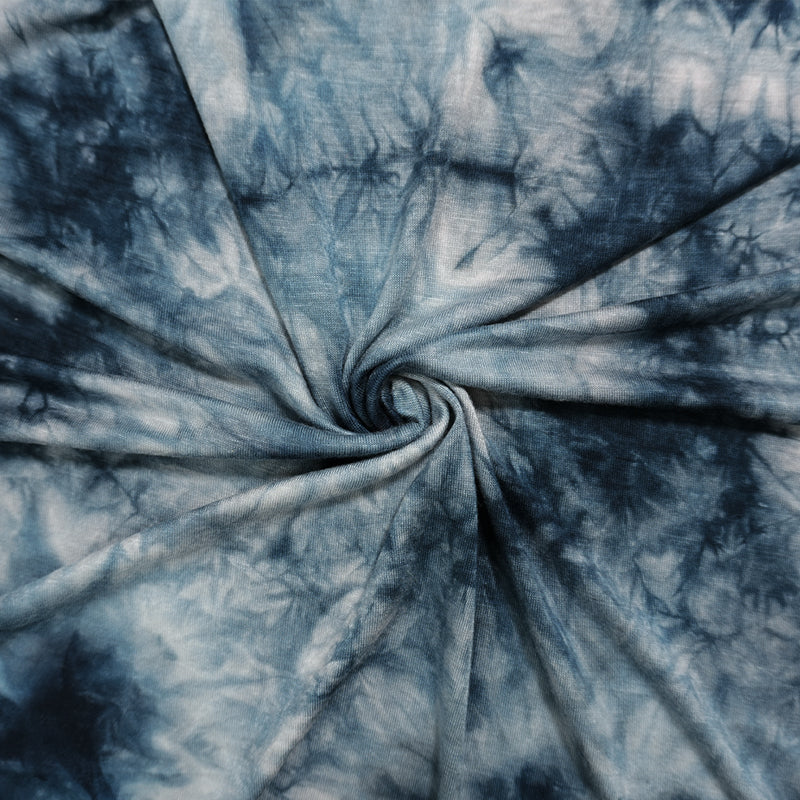 Blue Famous Designer Rayon Spandex Tie Dye Printed Jersey Knit Fabric