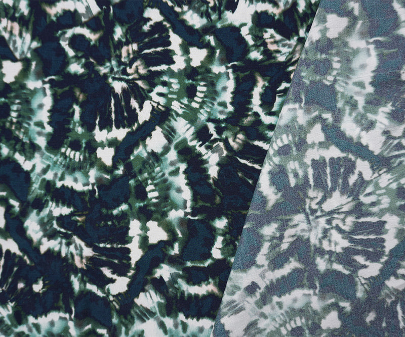 Blue Famous Designer Viscose Tie Dye Crepe Faille Woven Fabric