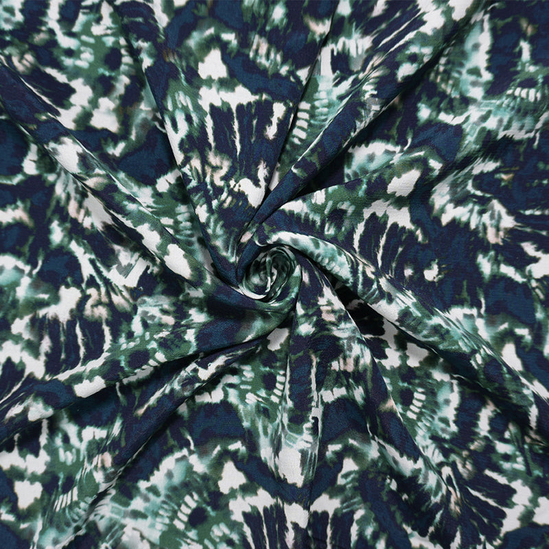 Blue Famous Designer Viscose Tie Dye Crepe Faille Woven Fabric