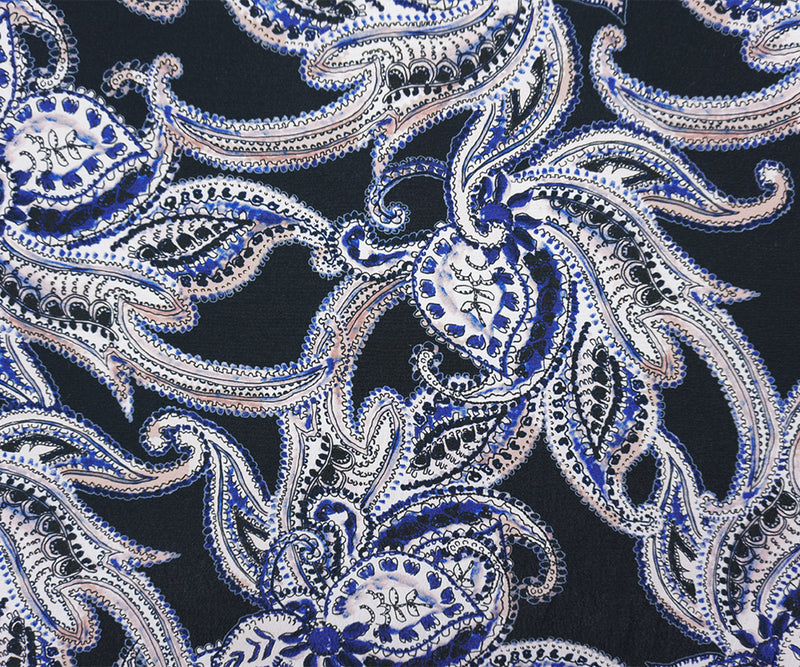 Black-Blue Famous Designer Viscose Paisley Crepe Faille Fabric