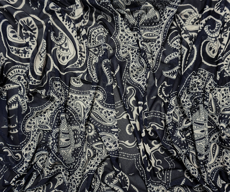 Black-Beige Famous Designer Poly Spandex Paisley Mesh Knit Fabric