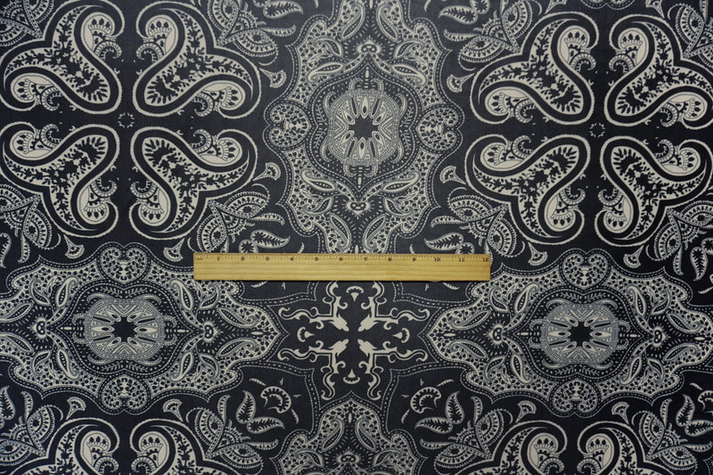 Black-Beige Famous Designer Poly Spandex Paisley Mesh Knit Fabric