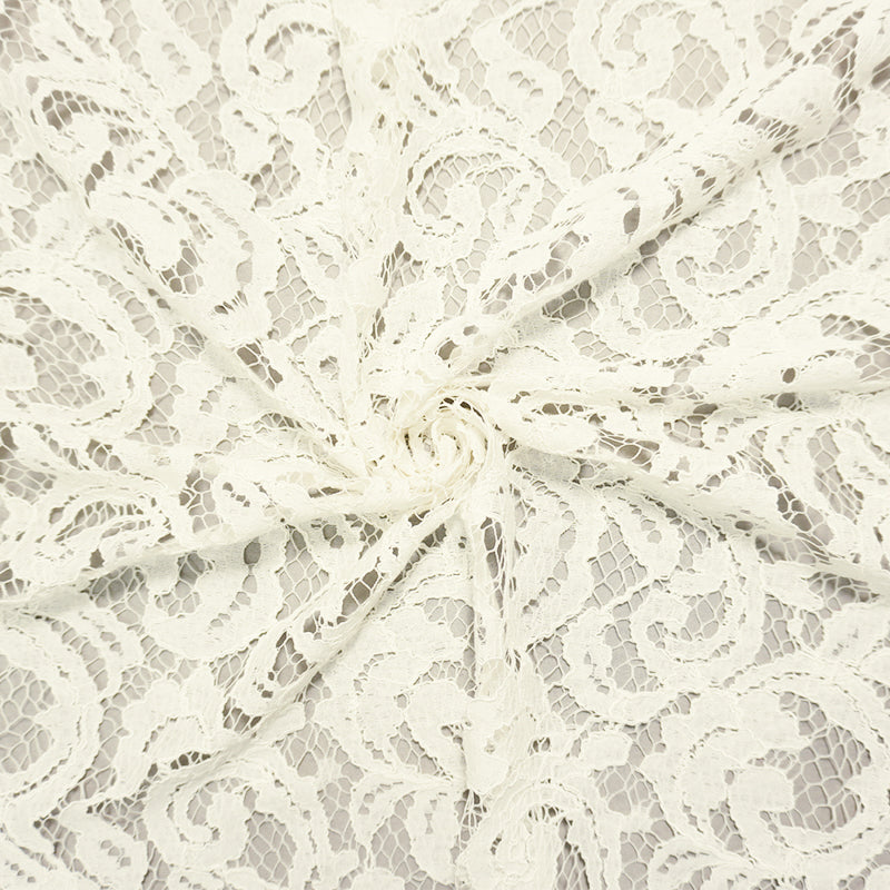 White Famous Designer Poly Floral Raschel Lace Knit Fabric