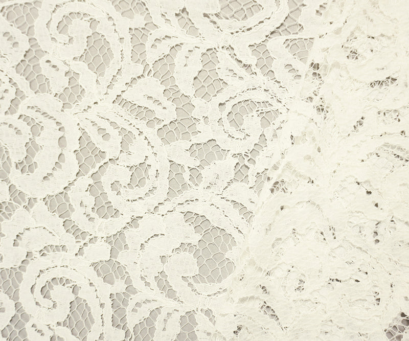 White Famous Designer Poly Floral Raschel Lace Knit Fabric