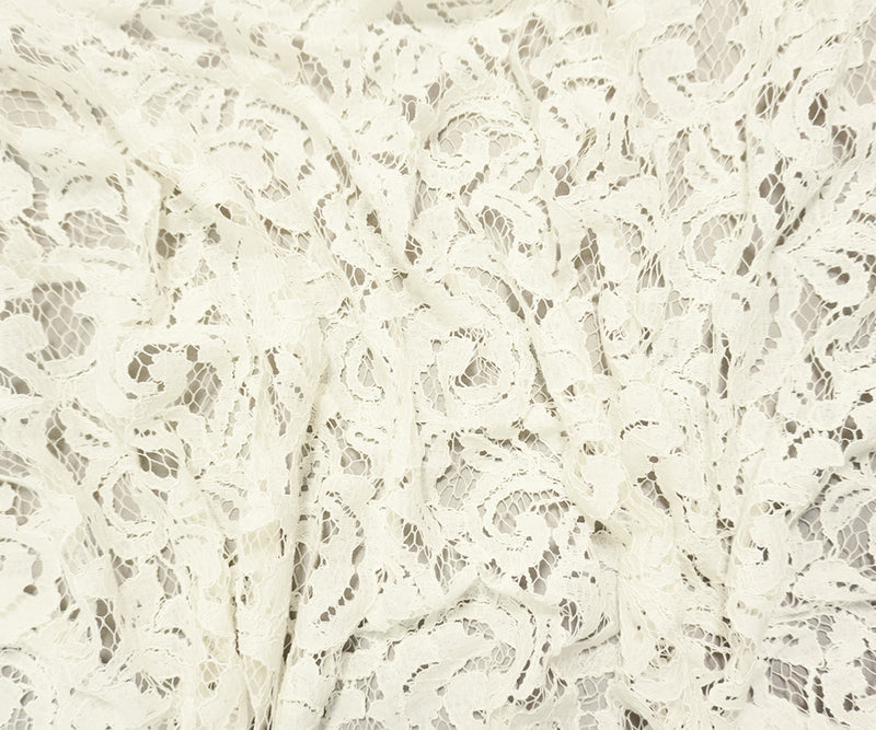 White Famous Designer Poly Floral Raschel Lace Knit Fabric