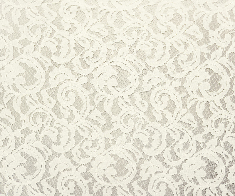 White Famous Designer Poly Floral Raschel Lace Knit Fabric