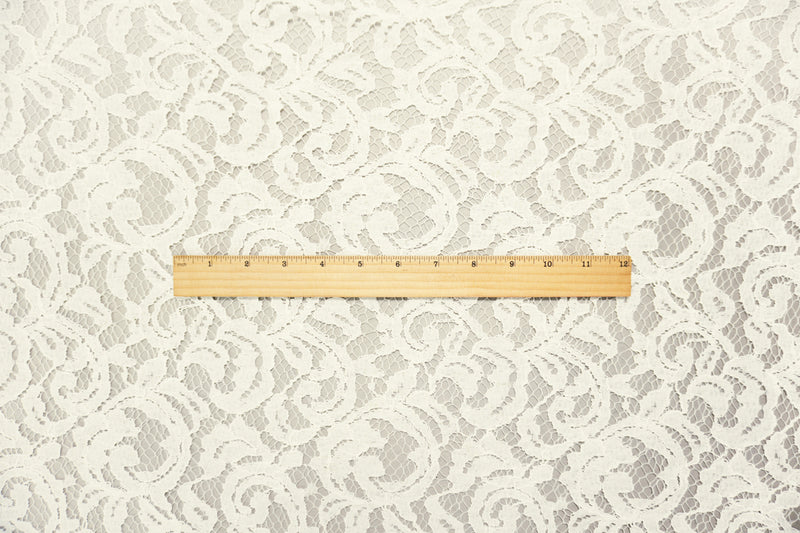White Famous Designer Poly Floral Raschel Lace Knit Fabric