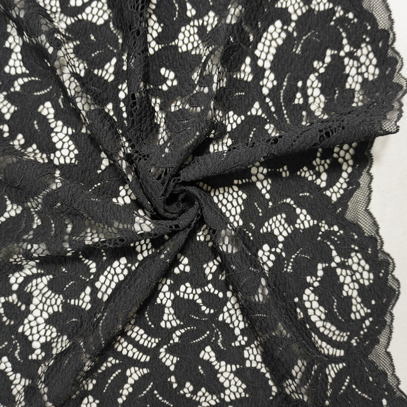 Black Famous Designer Nylon Spandex Floral Raschel Lace Knit Fabric
