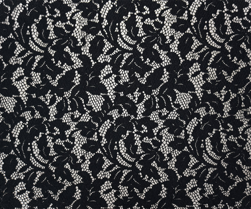 Black Famous Designer Nylon Spandex Floral Raschel Lace Knit Fabric