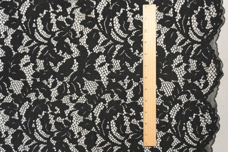Black Famous Designer Nylon Spandex Floral Raschel Lace Knit Fabric