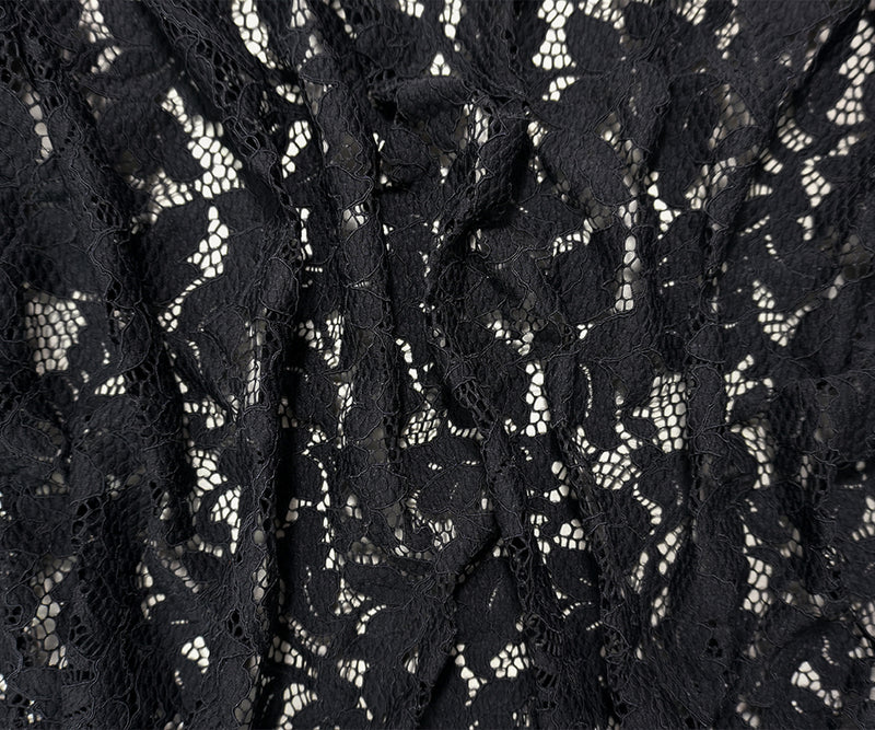 Black Famous Designer Nylon Spandex Floral Raschel Lace Knit Fabric