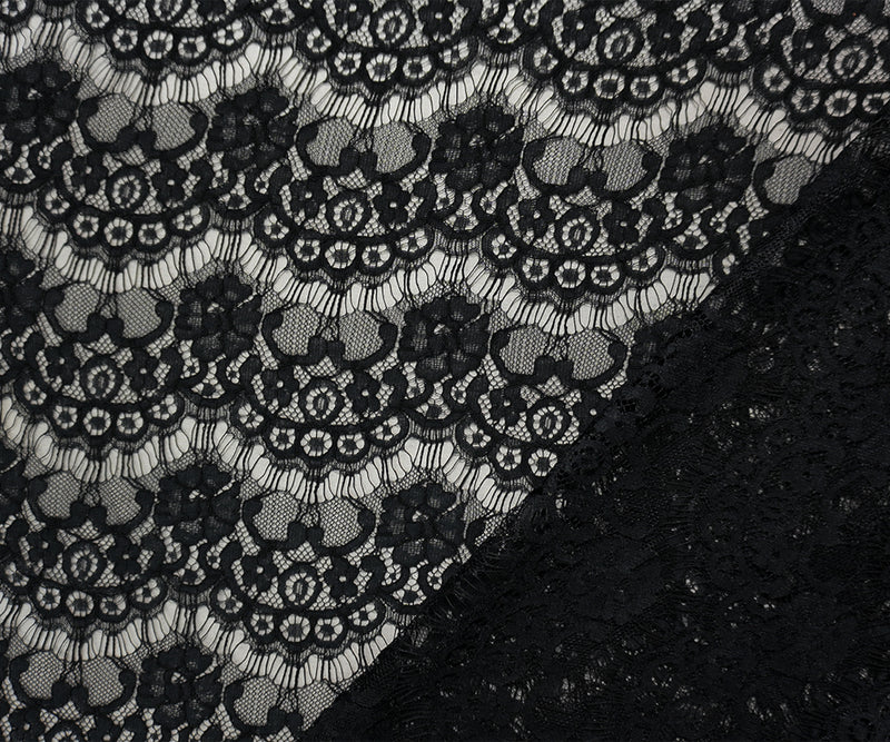 Black Famous Designer Poly Floral Raschel Lace Knit Fabric