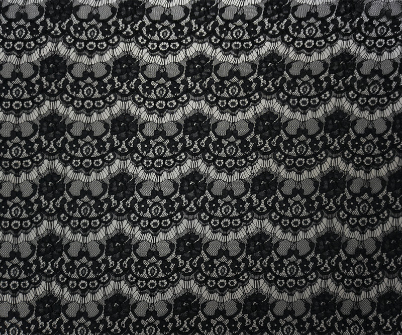 Black Famous Designer Poly Floral Raschel Lace Knit Fabric