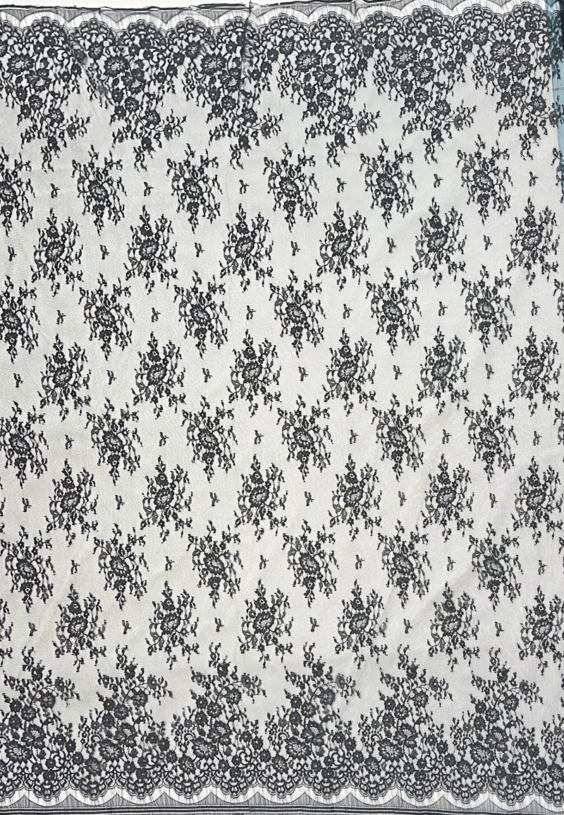 Black Famous Designer Poly Floral PANEL Raschel Lace Knit Fabric