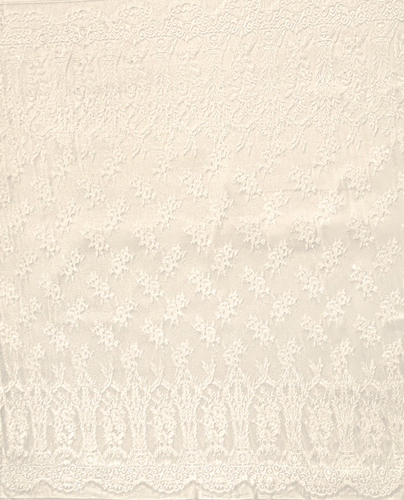 White Famous Designer Poly Floral PANEL Raschel Lace Knit Fabric