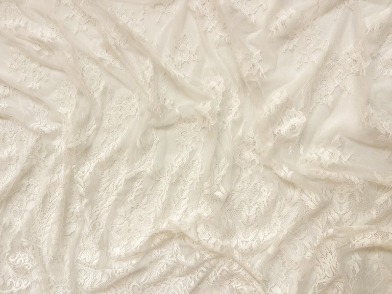 White Famous Designer Poly Floral PANEL Raschel Lace Knit Fabric