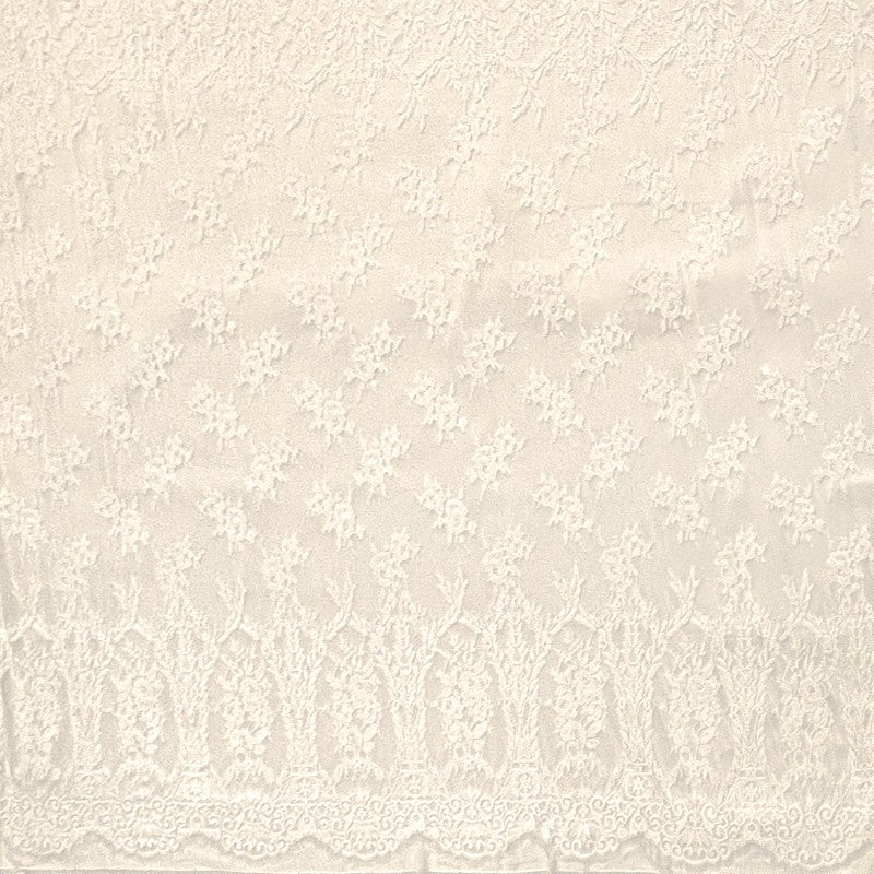 White Famous Designer Poly Floral PANEL Raschel Lace Knit Fabric