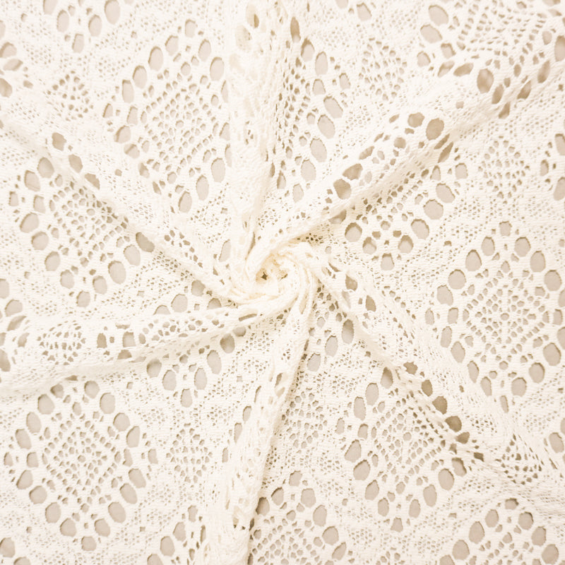 White Designer Cotton Diamond Raschel Crochet Lace Knit Fabric