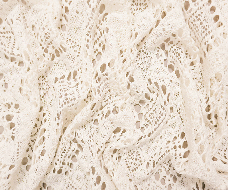 White Designer Cotton Diamond Raschel Crochet Lace Knit Fabric