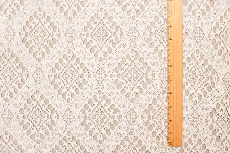 White Designer Cotton Diamond Raschel Crochet Lace Knit Fabric