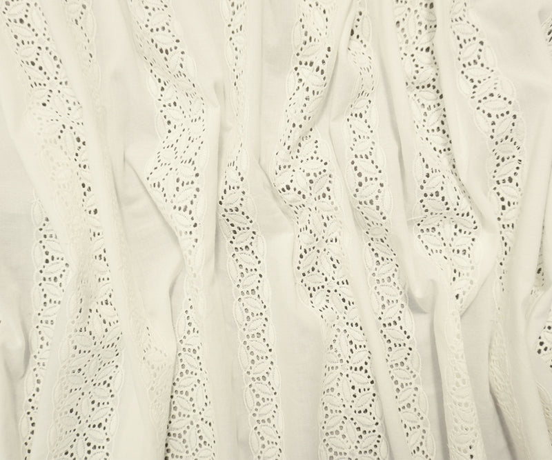 White Famous Designer Cotton Floral Stripe Embroidered Eyelet Voile Woven Fabric