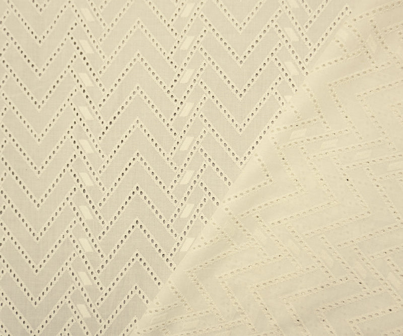White Designer Cotton Chevron Embroidered Eyelet Voile Fabric