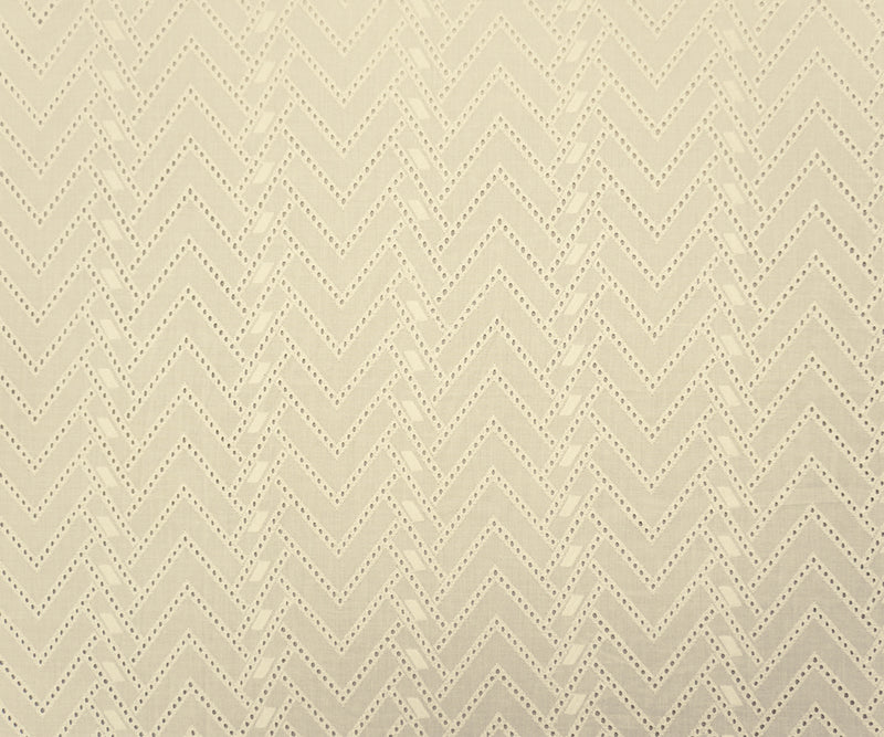 White Designer Cotton Chevron Embroidered Eyelet Voile Fabric