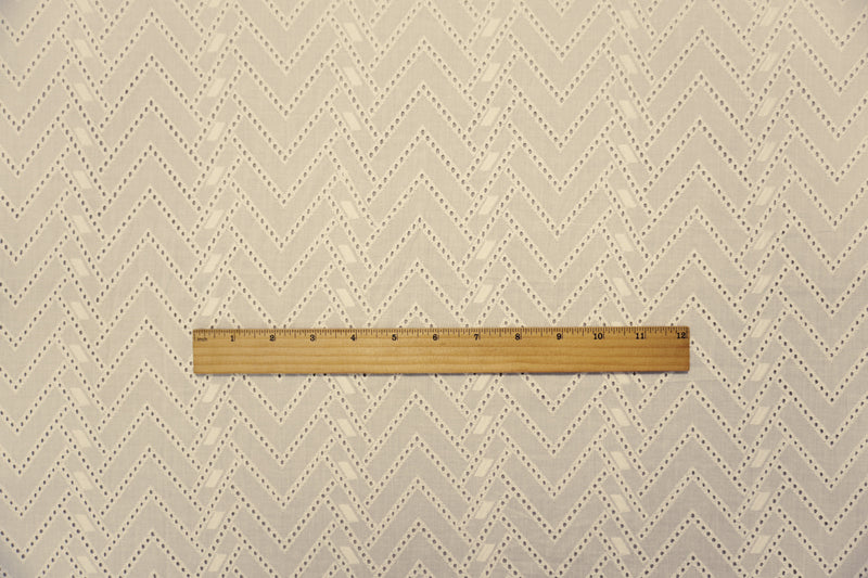 White Designer Cotton Chevron Embroidered Eyelet Voile Fabric